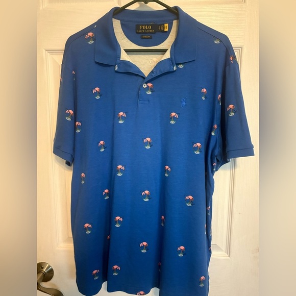 Polo Ralph Lauren Other - Polo Ralph Lauren Mens XL ALL-OVER FLAMINGO AOP Cotton Short Sleeve Polo Blue